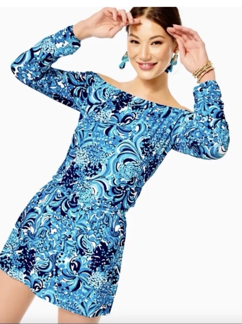 NWT Lily Pulitzer Lana Skort Romper Blue Off-Shoulder Mini Dress XS
